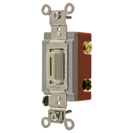 HUBBELL WIRING DEVICE-KELLEMS Extra Heavy Duty Industrial Grade, Locking Toggle Switches, General Purpose AC, Three Way, 20A 120/277V AC, Back and Side Wired Key Guide HBL1223LI